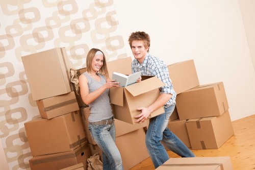 Prepared office boxes and equipment ready for a Bullscross relocation